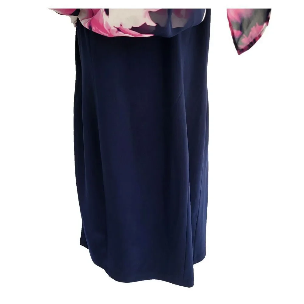 Eliza J Size 12 Multi-Colored Floral Chiffon Overlay Dress Back Zip Black Pink